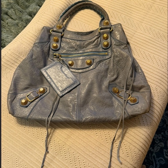 Balenciaga GGH Brief Bag Light Blue Handbag with Gold Accents - Picture 2 of 15